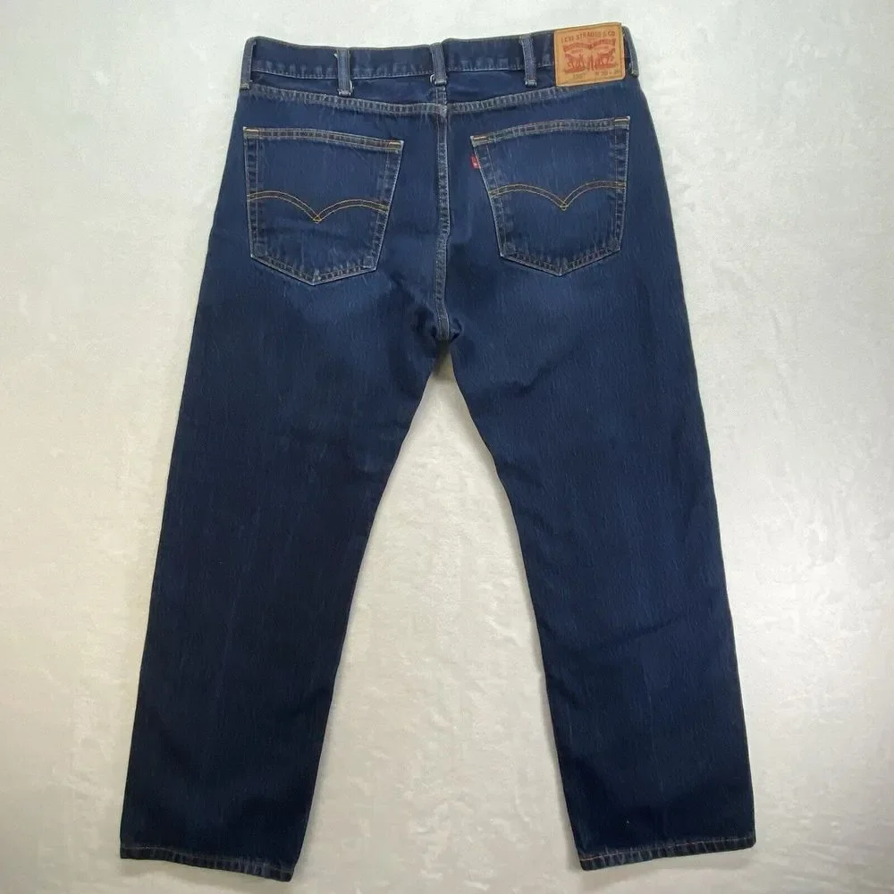Levis 505 Jeans Mens 38x29‎ Regular Fit Straight Leg dark blue denim